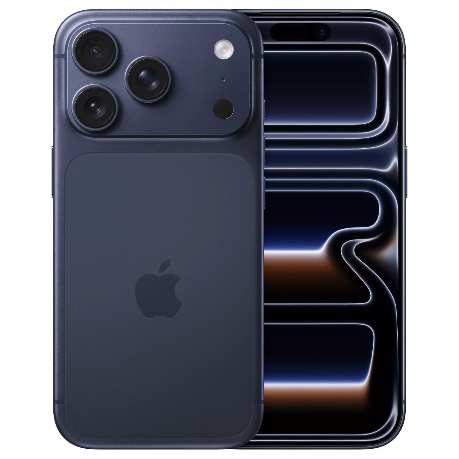 iPhone 17 Pro Max bleu intense, vues avant et arrière