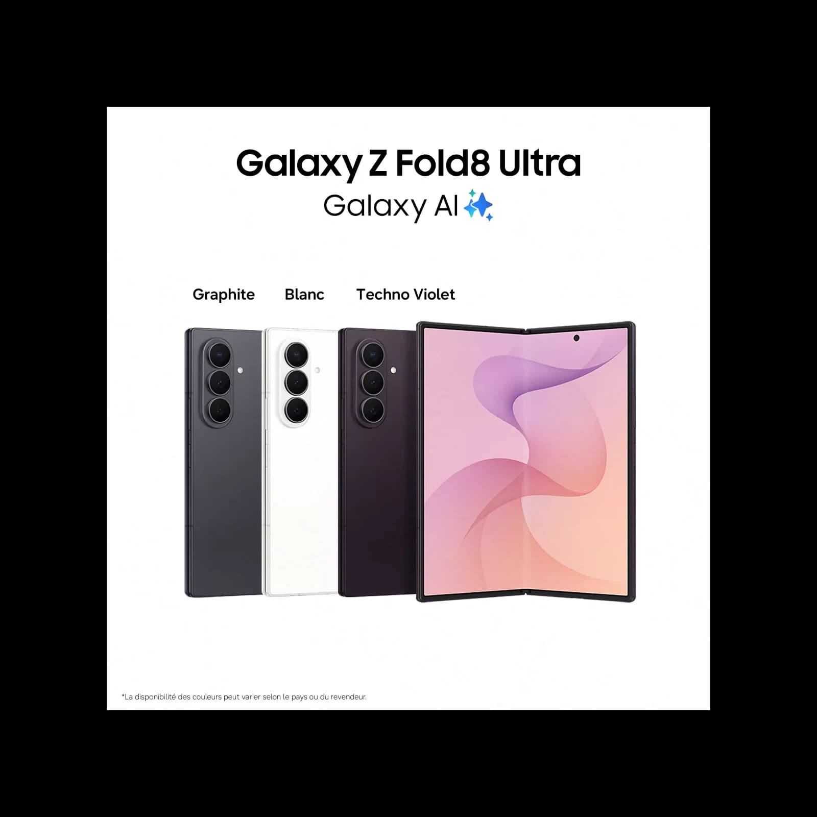Samsung Galaxy Z Fold8 Ultra en Graphite, Blanc et Techno Violet