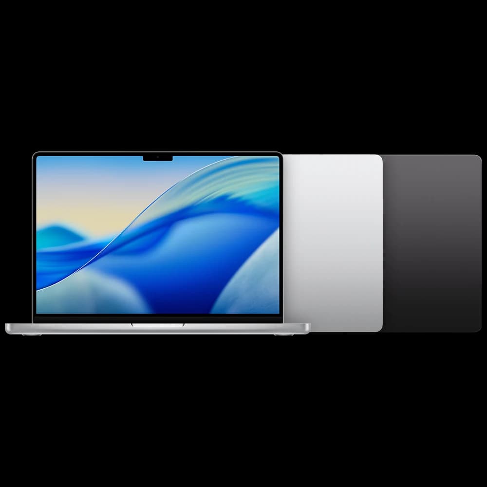 MacBook Pro 14 pouces M5, vues Argent et Noir sidéral